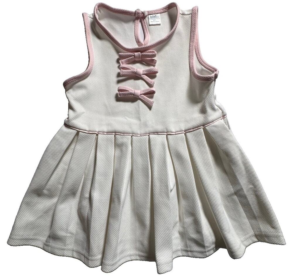 Edgehill Collection Girls 3T Ivory Pink Bow Pleated Sleeveless Dress